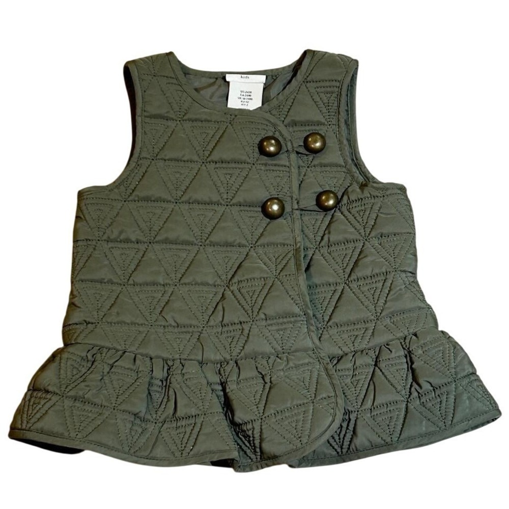 Aspen Kids Olive Green Quilted Ruffle Hem‎ Vest Girls 24M Triangle Pattern